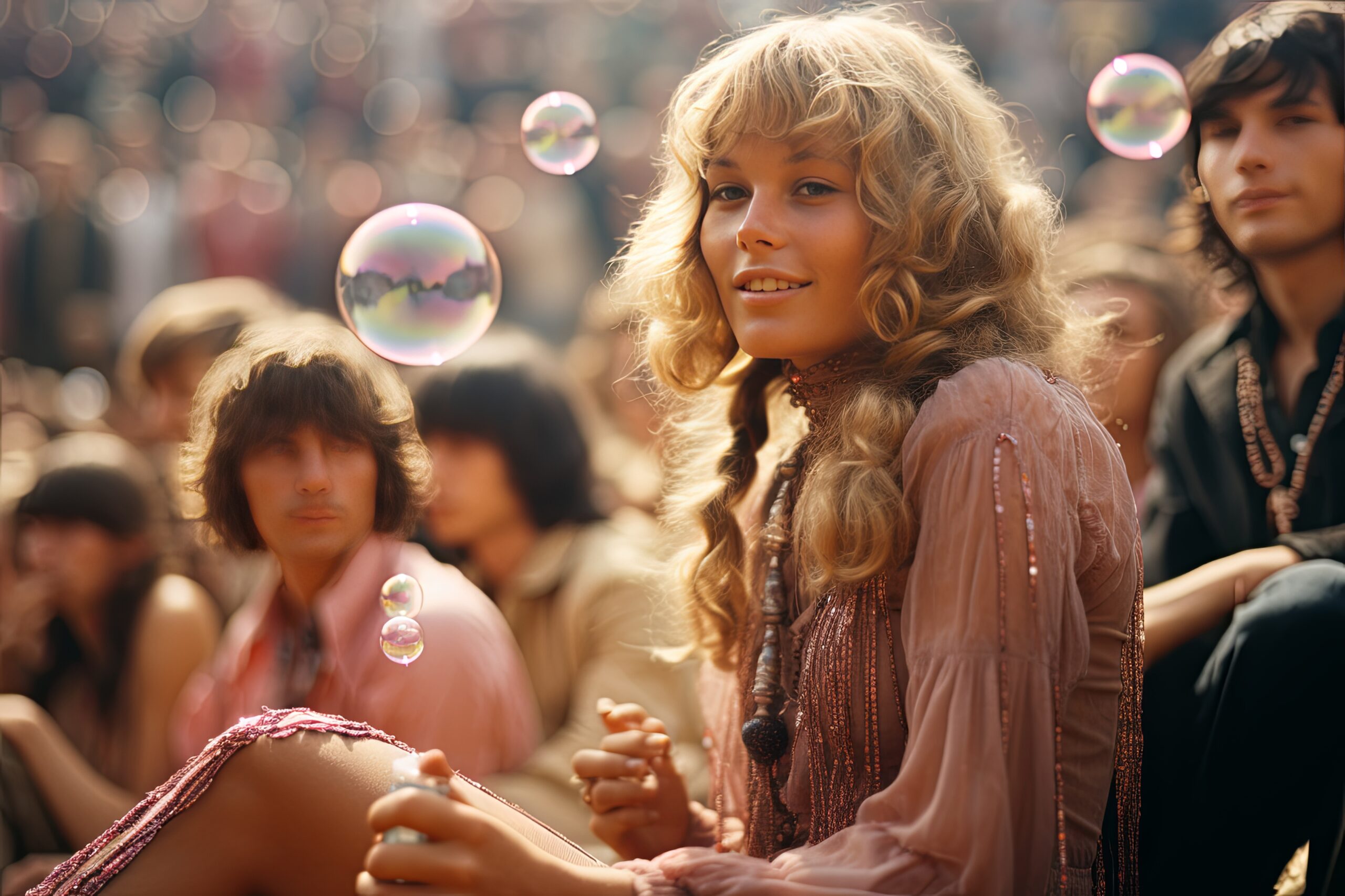 She-Was-Like-A-Bubble-Floating-On-The-Wind-Desktopsbyai hippie chic at a concert - ai generated art - desktopsbyai.com